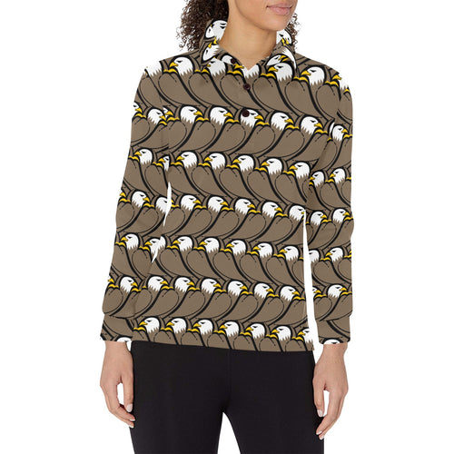 Eagle Pattern Print Design 02 Women's Long Sleeve Polo Shirt