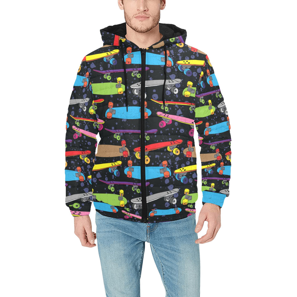 Skate Board Pattern Print Design 03 Men's Padded Hooded Jacket(ModelH42)