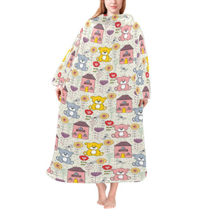 Teddy Bear Pattern Print Design 04 Blanket Robe with Sleeves