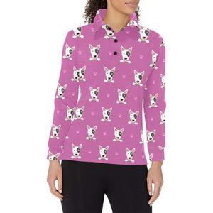 Bull Terrier Pattern Print Design 02 Women's Long Sleeve Polo Shirt