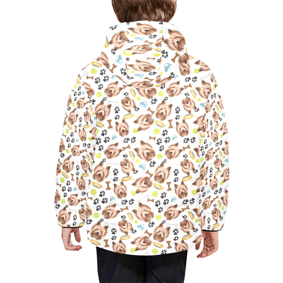 Yorkshire Terrier Pattern Print Design 05 Kids' Boys' Girls' Padded Hooded Jacket