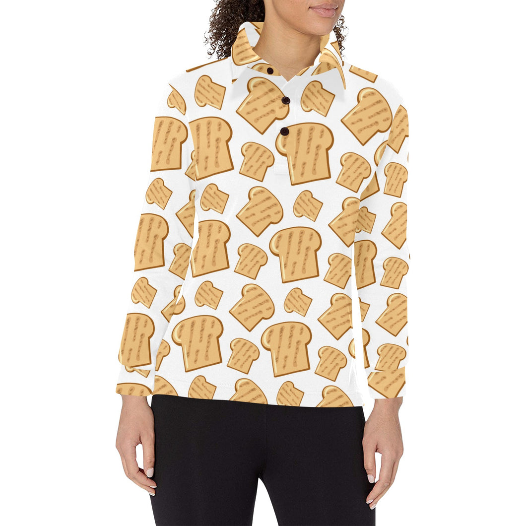 Bread Toast Pattern Print Design 05 Women's Long Sleeve Polo Shirt