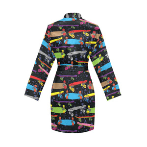 Skate Board Pattern Print Design 03 Women's Long Sleeve Belted Night Robe