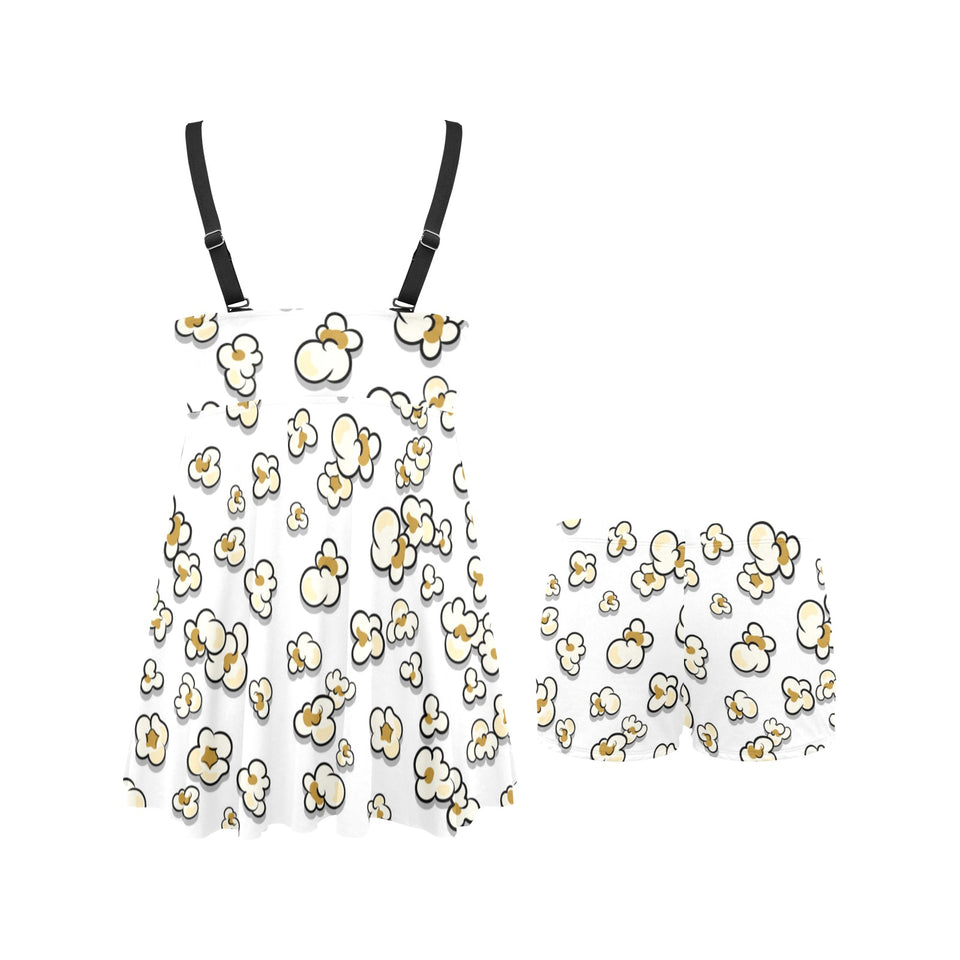 Popcorn Pattern Print Design 04 Chest Sexy Pleated Two Piece Swim Dress