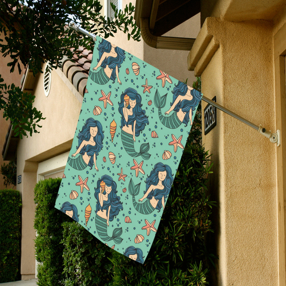 Mermaid Pattern Green Background House Flag Garden Flag