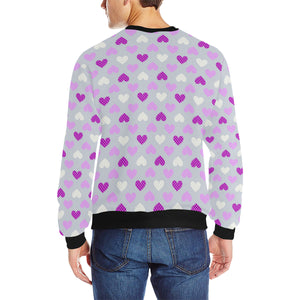 Heart Purple Pokka Dot Pattern Men's Crew Neck Sweatshirt