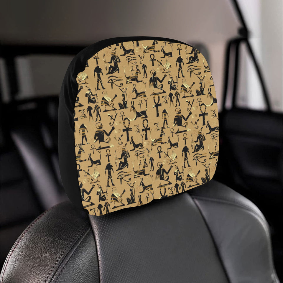 Egypt Hieroglyphics Pattern Print Design 02 Car Headrest Cover