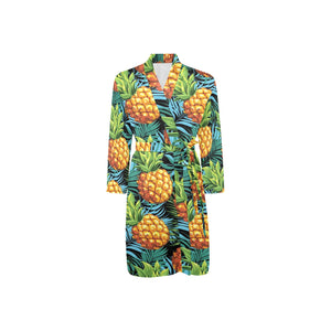 Pineapple Pattern Men's Long Sleeve Belted Night Robe