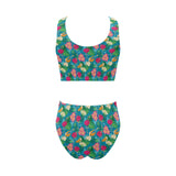 Pelican Pattern Print Design 03 Chest Bowknot High Waisted Bikini Swimsuit