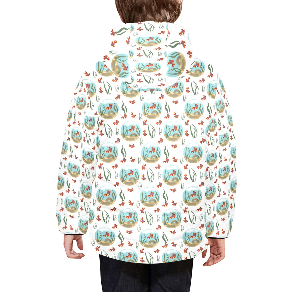 Goldfish Pattern Print Design 01 Kids' Boys' Girls' Padded Hooded Jacket