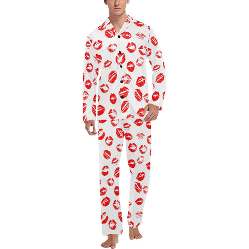 Lips Pattern Print Design 01 Men's Long Pajama Set