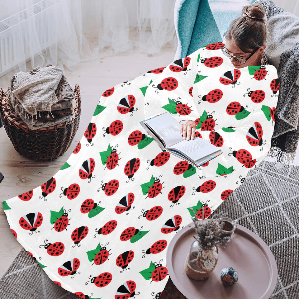 Ladybug Pattern Print Design 01 Blanket Robe with Sleeves