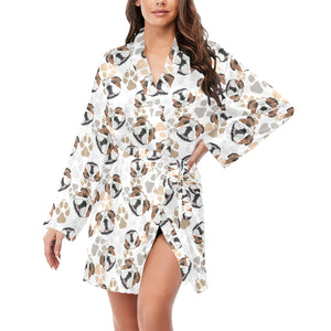 English Bulldog Pattern Print Design 01 Women's Long Sleeve Belted Night Robe