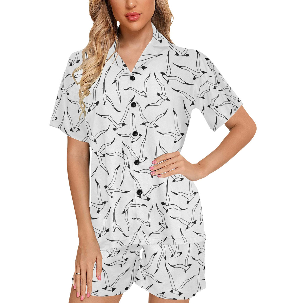 Seagull Pattern Print Design 04 Women's V-Neck Short Pajama Set