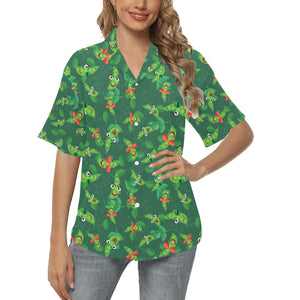 Green Peas Pattern Print Design 05 Women's All Over Print Hawaiian Shirt