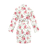 Rose Pattern Print Design 02 Women's Long Sleeve Belted Night Robe