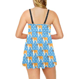 English Bulldog Pattern Print Design 04 Chest Sexy Pleated Two Piece Swim Dress