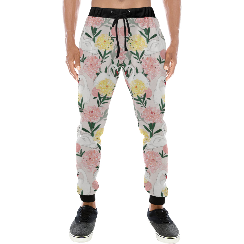 Swan Flower Pattern Unisex Casual Sweatpants