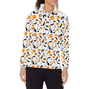 Halloween Pattern Women's Long Sleeve Polo Shirt