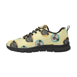 Pug Head Pattern Men's Sneakers Black