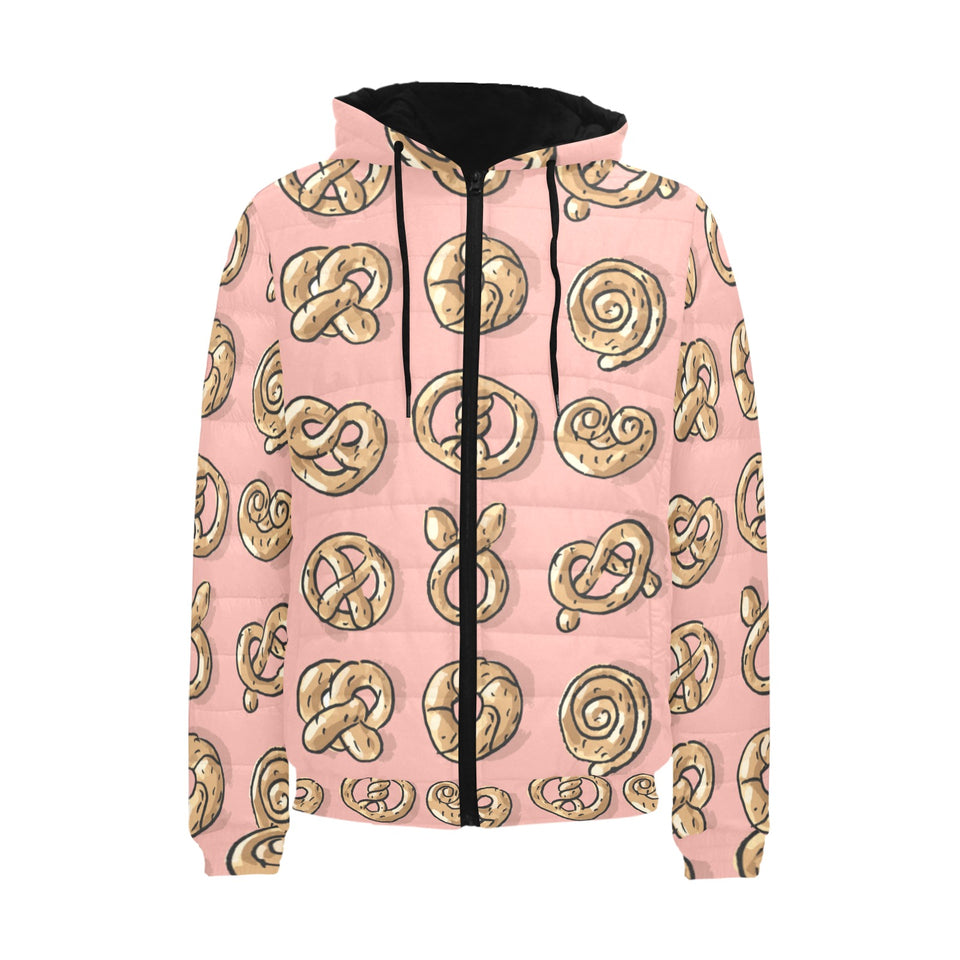 Pretzels Pattern Print Design 04 Men's Padded Hooded Jacket(ModelH42)