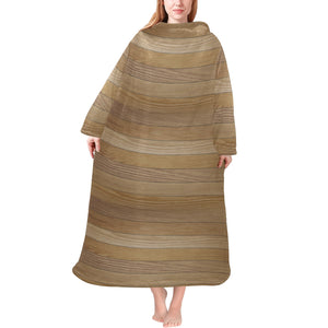 Wood Printed Pattern Print Design 02 Blanket Robe with Sleeves