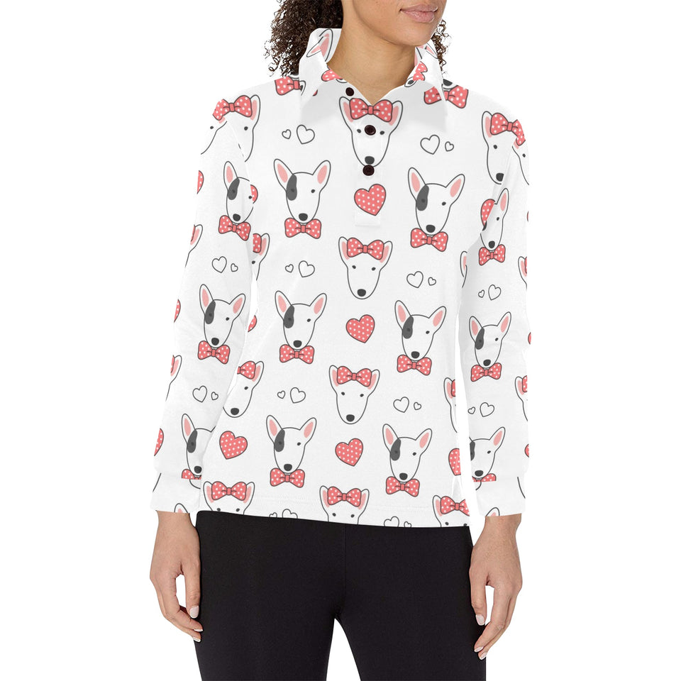 Bull Terrier Pattern Print Design 04 Women's Long Sleeve Polo Shirt