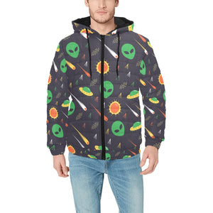 Alien Pattern Print Design 03 Men's Padded Hooded Jacket(ModelH42)