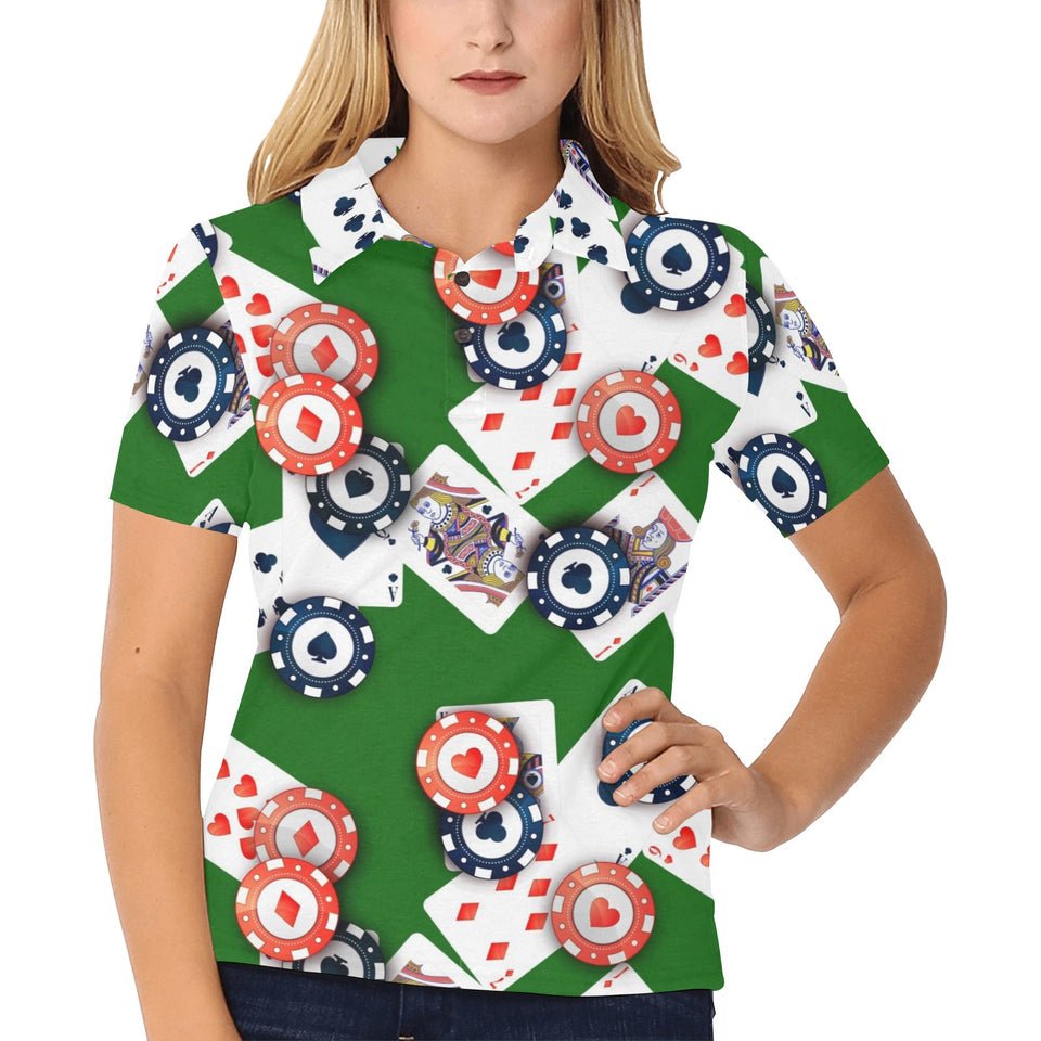 Casino Cards Suits Pattern Print Design 03 Women's All Over Print Polo Shirt