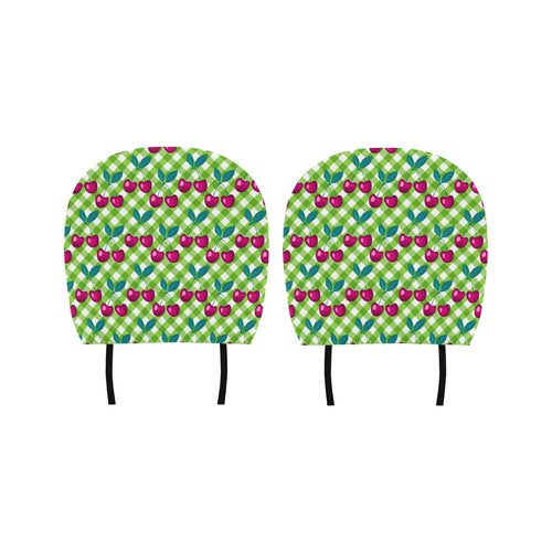 Cherry Pattern Green Background Car Headrest Cover