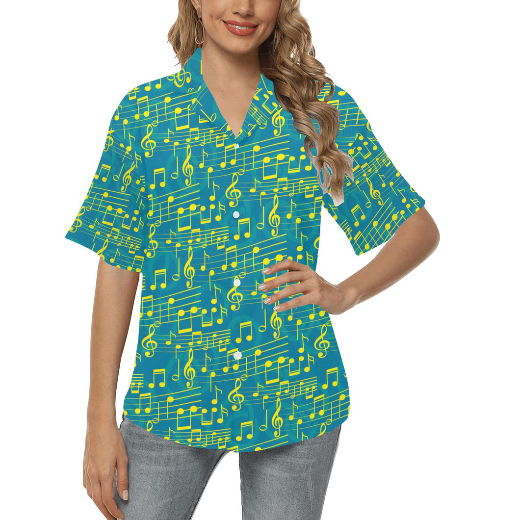 Music Notes Pattern Print Design 05 Women's All Over Print Hawaiian Shirt