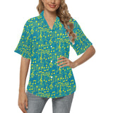 Music Notes Pattern Print Design 05 Women's All Over Print Hawaiian Shirt