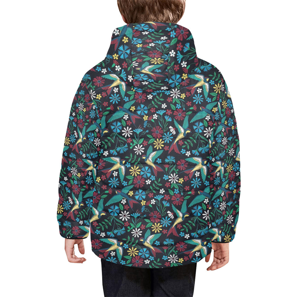 Swallow Pattern Print Design 04 Kids' Boys' Girls' Padded Hooded Jacket