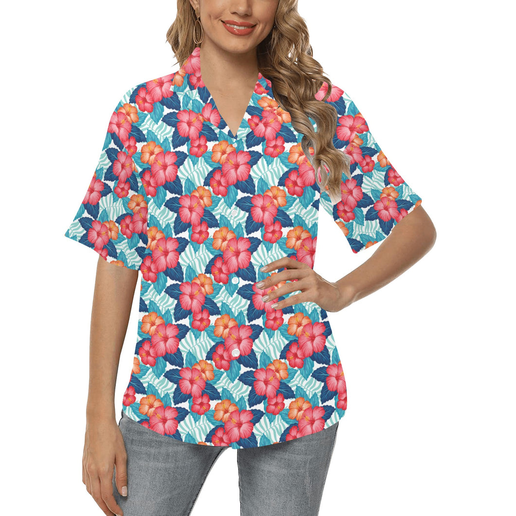 Hibiscus Pattern Print Design 05 Women's All Over Print Hawaiian Shirt