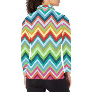 Rainbow Zigzag Chavron Pattern Women's Long Sleeve Polo Shirt