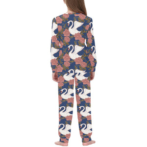 Swan Rose Pattern Kids' Boys' Girls' All Over Print Pajama Set