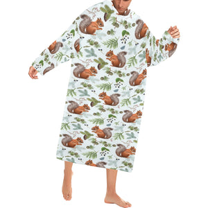 Squirrel Pattern Print Design 02 Blanket Robe with Sleeves