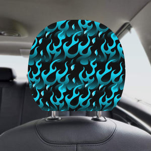 Blue Flame Fire Pattern Background Car Headrest Cover