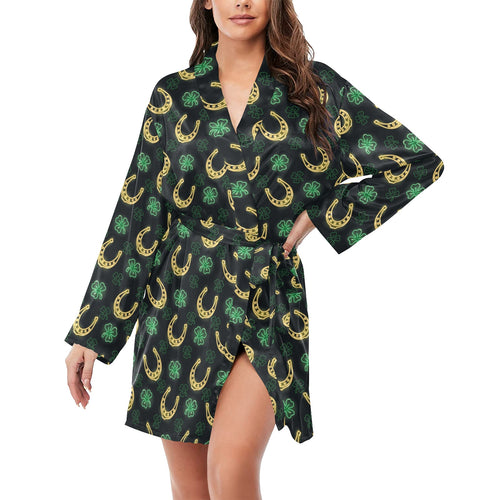 Horseshoes Pattern Print Design 04 Women's Long Sleeve Belted Night Robe