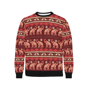 Elephant Red Pattern Ethnic Motifs Men's Crew Neck Sweatshirt
