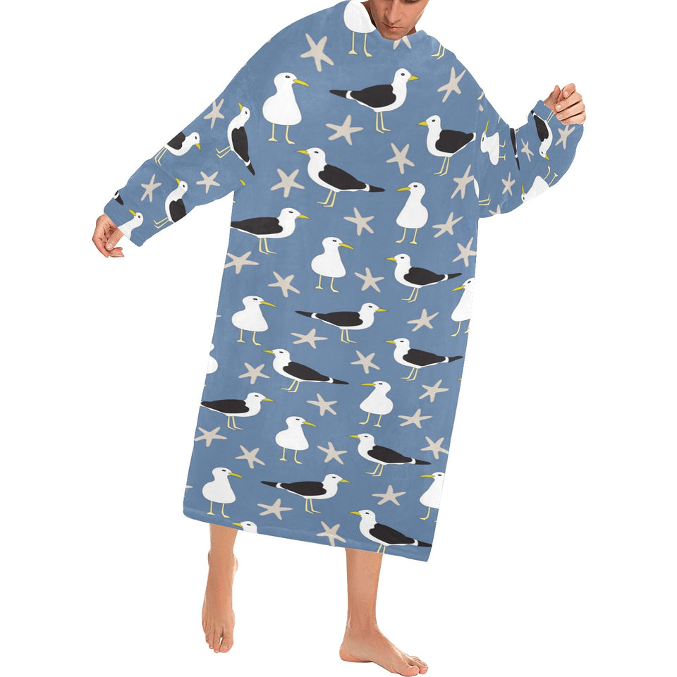 Seagull Pattern Print Design 01 Blanket Robe with Sleeves