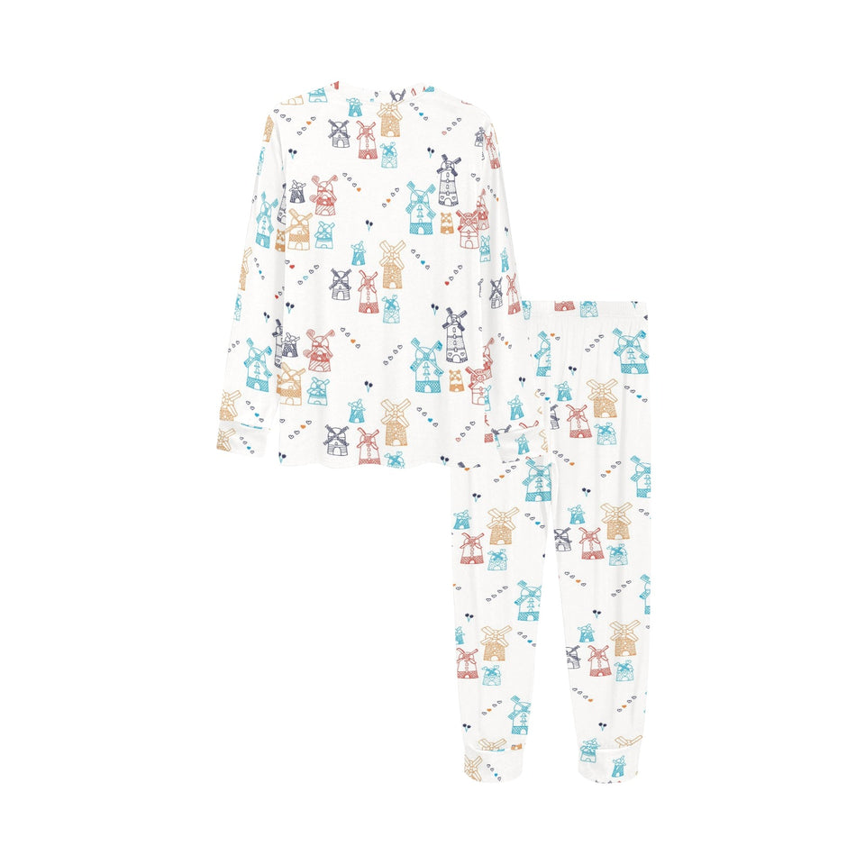 Hand Drawn Windmill Pattern Kids' Boys' Girls' All Over Print Pajama Set