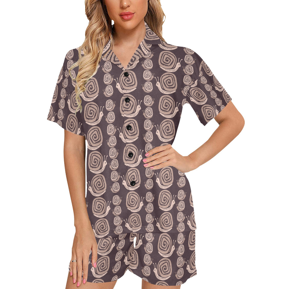 Snail Pattern Print Design 03 Women's V-Neck Short Pajama Set