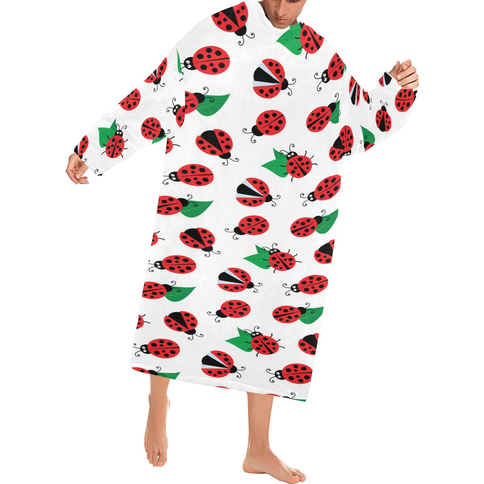 Ladybug Pattern Print Design 01 Blanket Robe with Sleeves