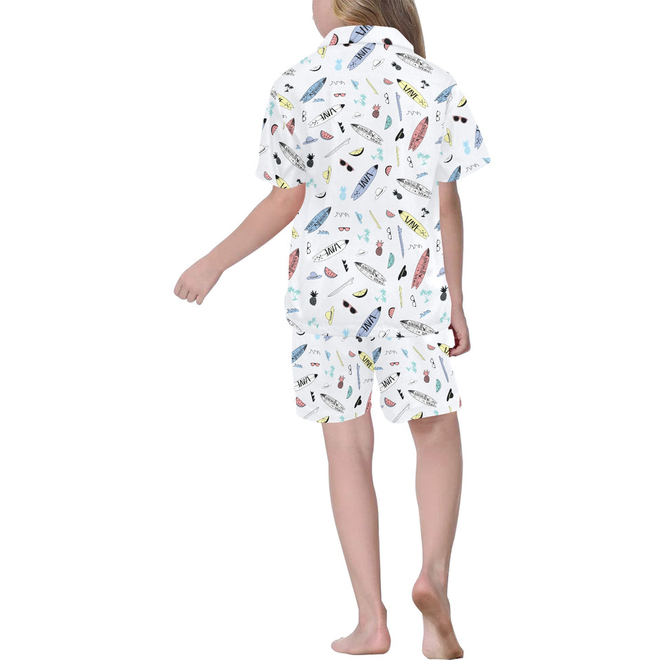 Surfboard Pattern Print Design 01 Kids' Boys' Girls' V-Neck Short Pajama Set