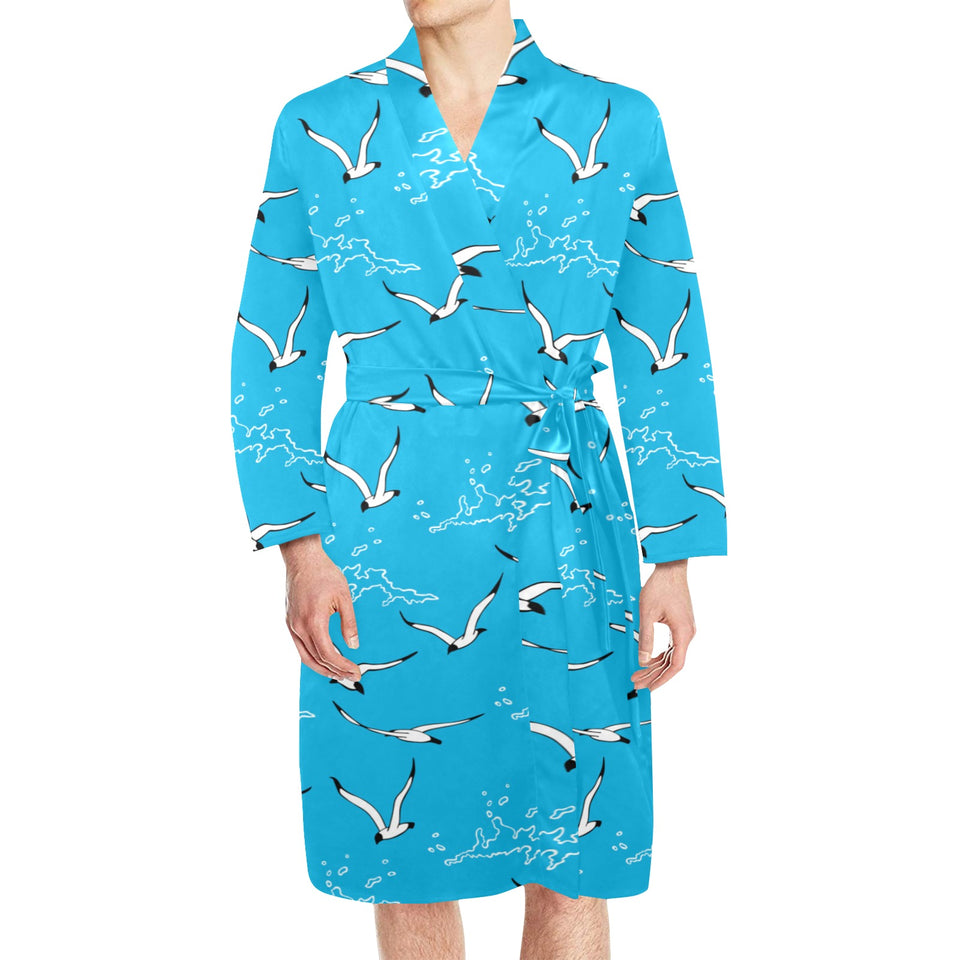 Seagull Pattern Print Design 05 Men's Long Sleeve Belted Night Robe