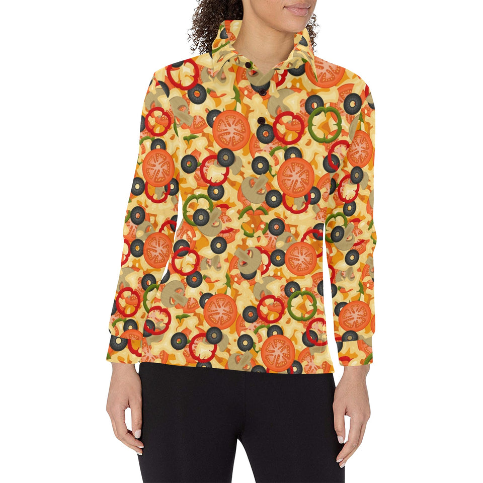 Pizza Texture Pattern Women's Long Sleeve Polo Shirt