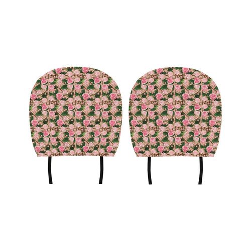 Rose Pattern Print Design 04 Car Headrest Cover