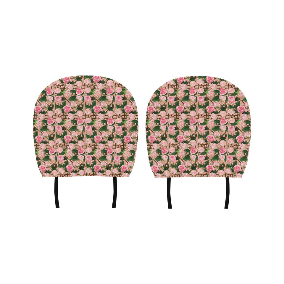 Rose Pattern Print Design 04 Car Headrest Cover