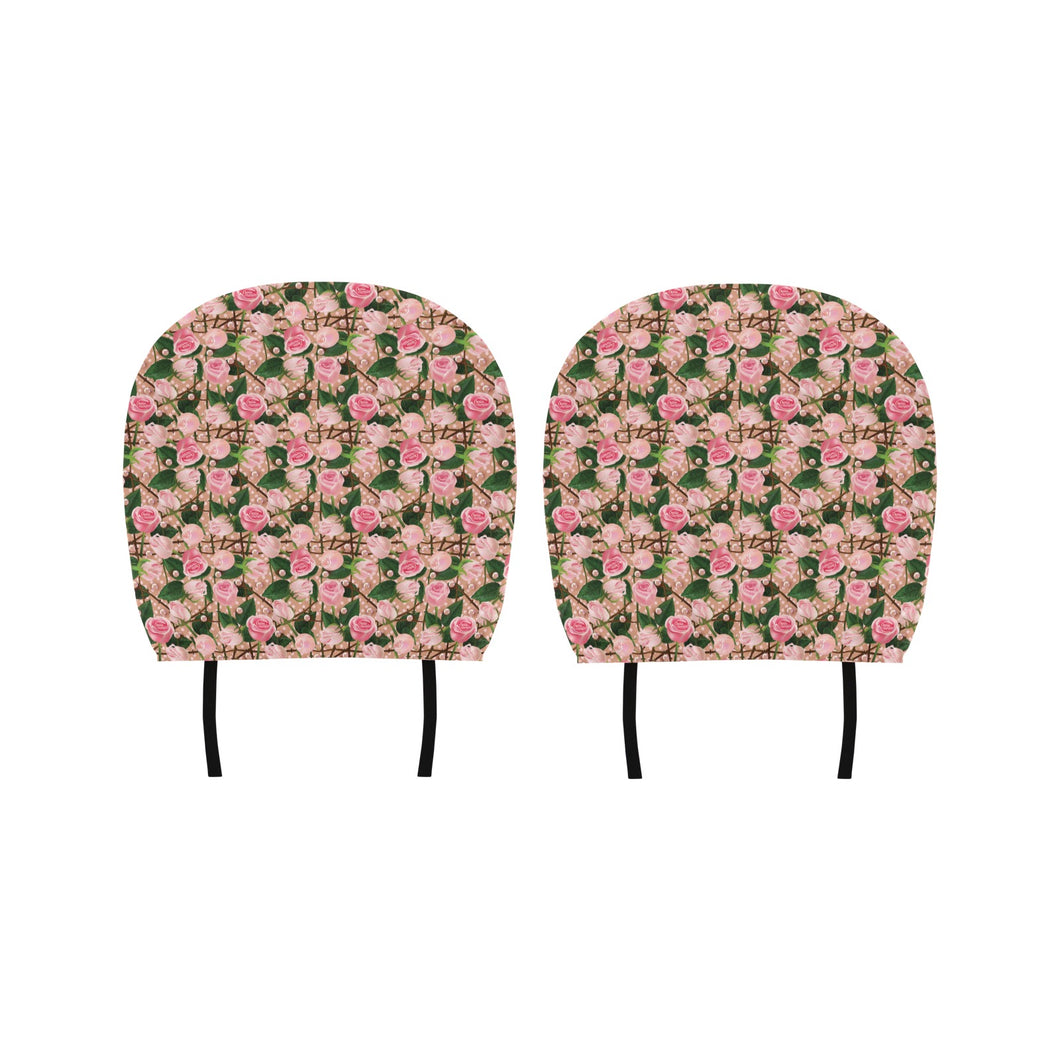 Rose Pattern Print Design 04 Car Headrest Cover